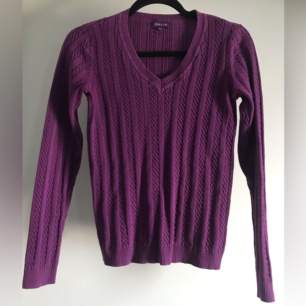 Dalia Women's Purple V-Neck Cable Knit Sweater